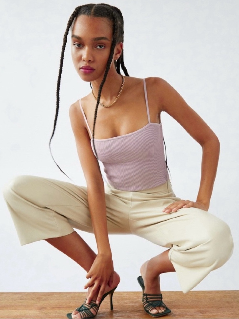 Babaton Ribbed Tank Top - Pink (Aritzia)